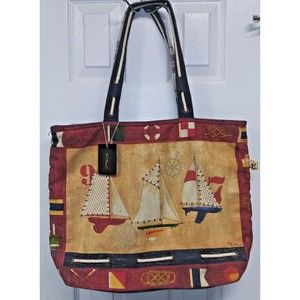 Paul Brent Beach Tote Bag Purse Coastal Sail Boat Blue Red Sun Sand Hard To Find